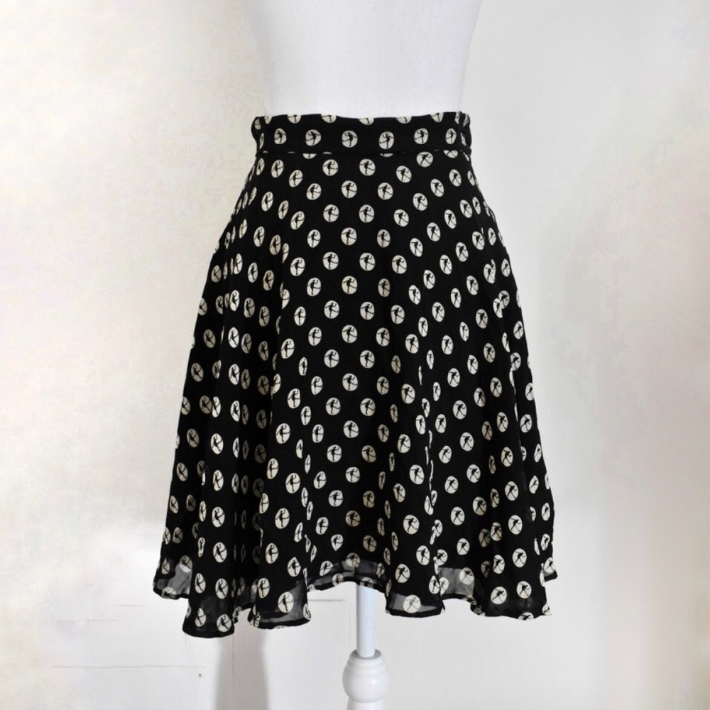 MOSCHINO Silhouette Polka Dot Mini Skater Skirt in Black